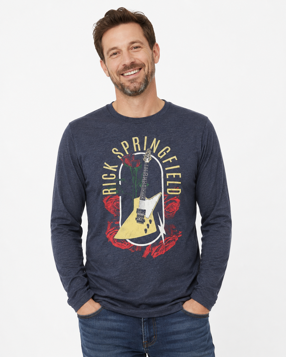 Rick Springfield Guitar & Roses Long Sleeve T-shirt