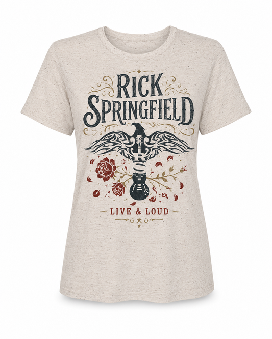 Rick Springfield “Live & Loud” Women’s Triblend OATMEAL T-shirt