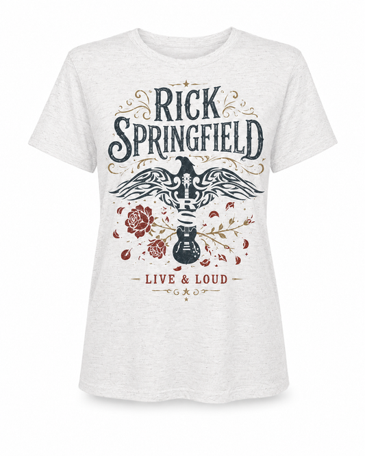 Rick Springfield “Live & Loud” Women’s Triblend WHITE T-shirt